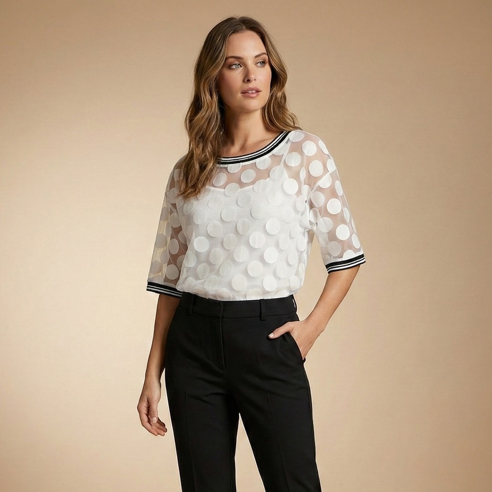 0300 - Katherine Barclay Sheer Top with White Polka Dots